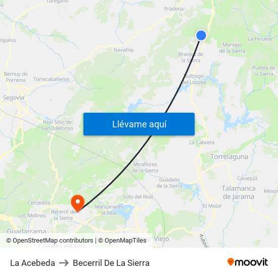 La Acebeda to Becerril De La Sierra map