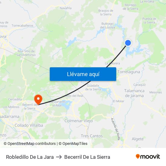 Robledillo De La Jara to Becerril De La Sierra map