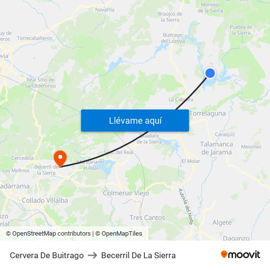 Cervera De Buitrago to Becerril De La Sierra map