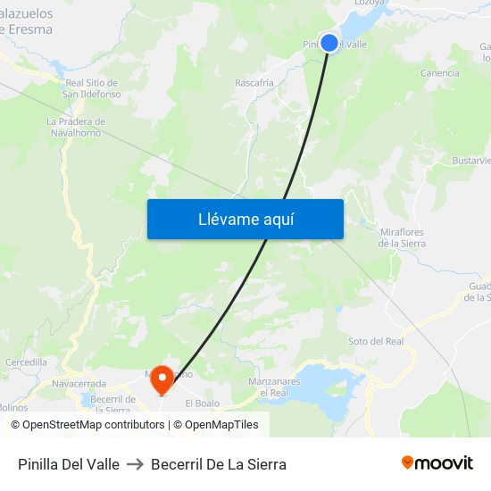 Pinilla Del Valle to Becerril De La Sierra map