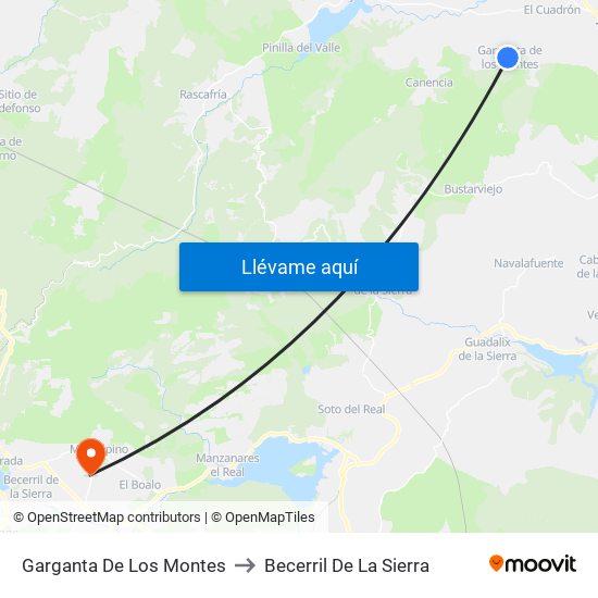 Garganta De Los Montes to Becerril De La Sierra map