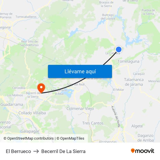 El Berrueco to Becerril De La Sierra map
