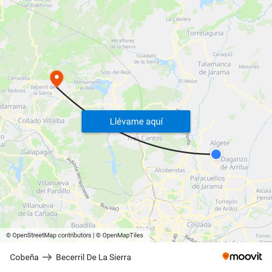 Cobeña to Becerril De La Sierra map