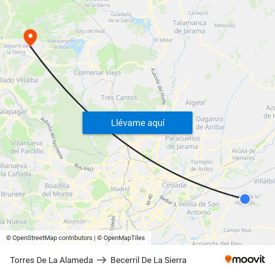 Torres De La Alameda to Becerril De La Sierra map