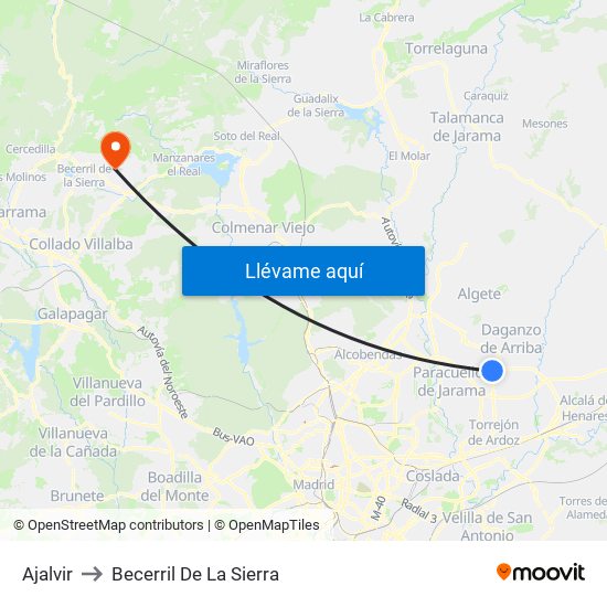 Ajalvir to Becerril De La Sierra map