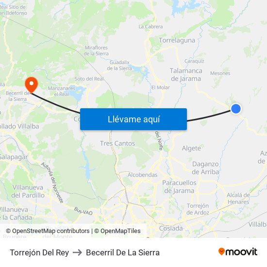 Torrejón Del Rey to Becerril De La Sierra map