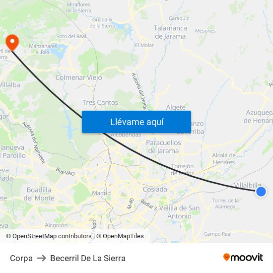 Corpa to Becerril De La Sierra map