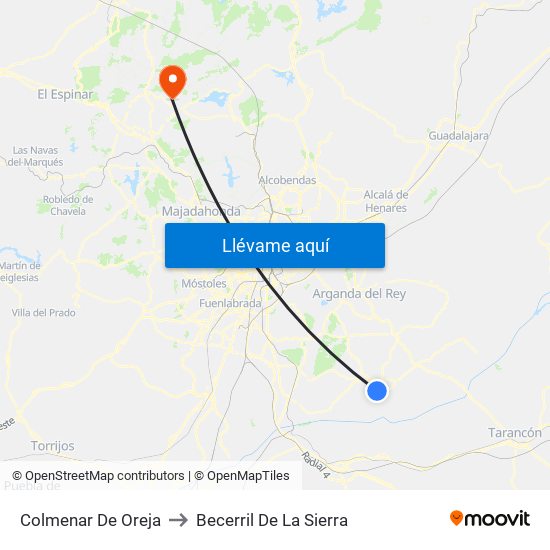 Colmenar De Oreja to Becerril De La Sierra map