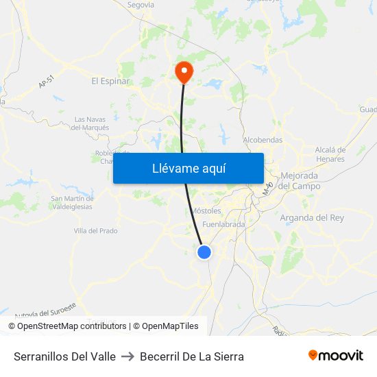 Serranillos Del Valle to Becerril De La Sierra map