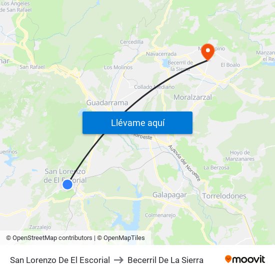 San Lorenzo De El Escorial to Becerril De La Sierra map