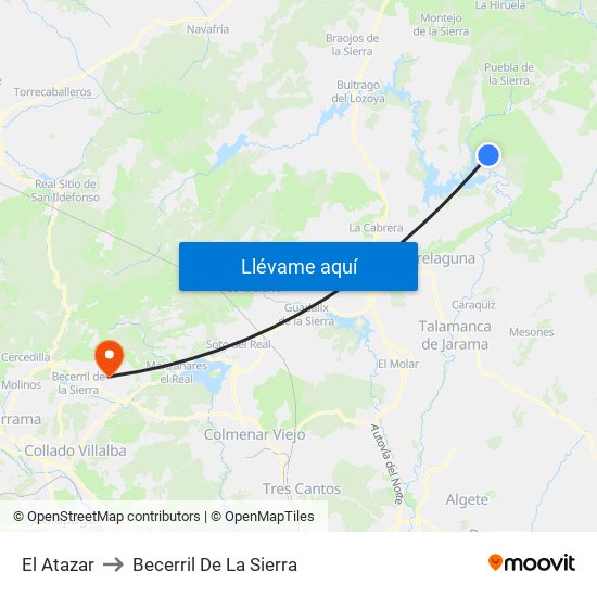 El Atazar to Becerril De La Sierra map