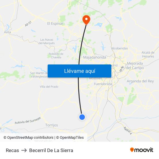 Recas to Becerril De La Sierra map