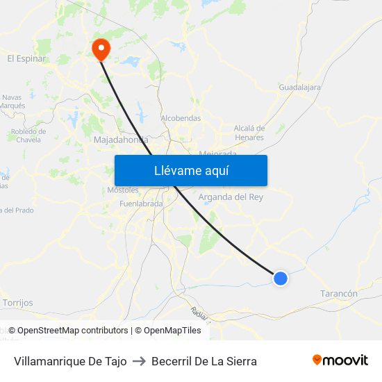 Villamanrique De Tajo to Becerril De La Sierra map