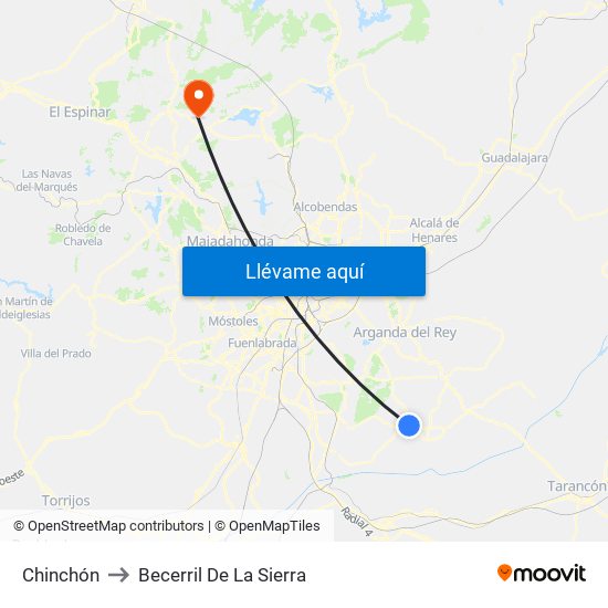 Chinchón to Becerril De La Sierra map