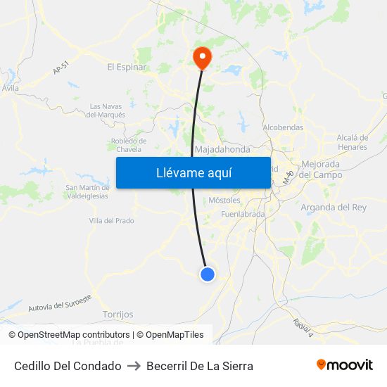 Cedillo Del Condado to Becerril De La Sierra map