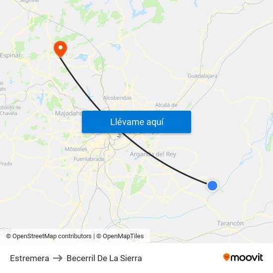 Estremera to Becerril De La Sierra map