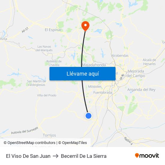 El Viso De San Juan to Becerril De La Sierra map