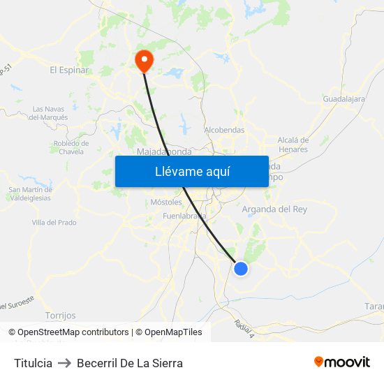 Titulcia to Becerril De La Sierra map