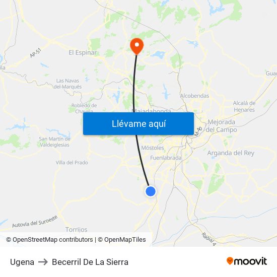 Ugena to Becerril De La Sierra map