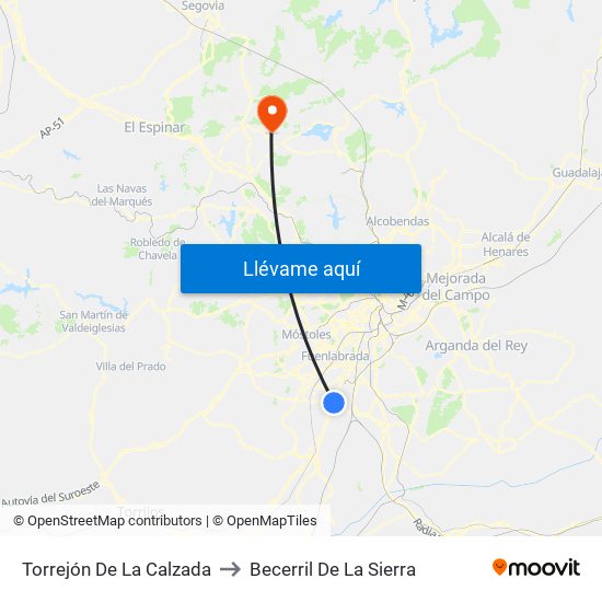 Torrejón De La Calzada to Becerril De La Sierra map