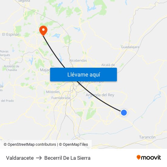 Valdaracete to Becerril De La Sierra map