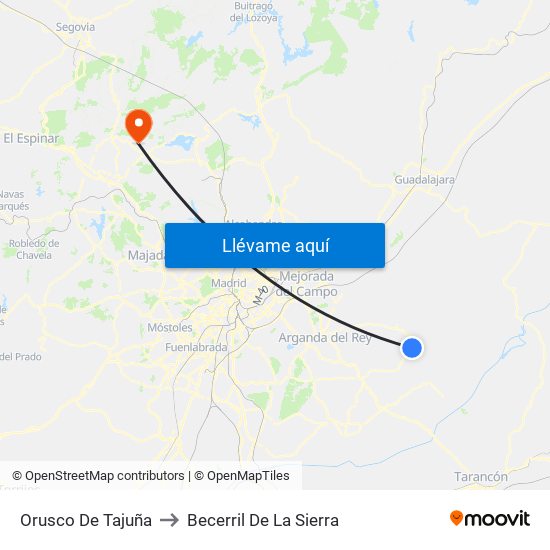 Orusco De Tajuña to Becerril De La Sierra map