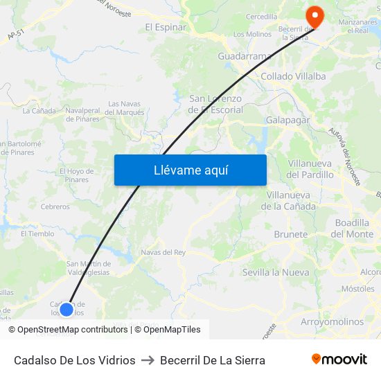 Cadalso De Los Vidrios to Becerril De La Sierra map
