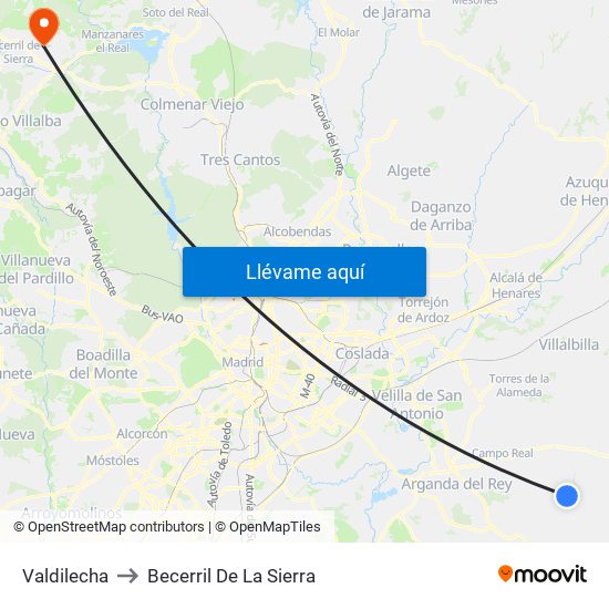Valdilecha to Becerril De La Sierra map