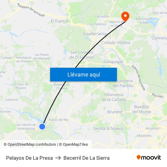 Pelayos De La Presa to Becerril De La Sierra map