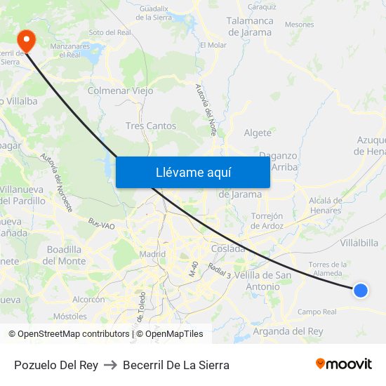 Pozuelo Del Rey to Becerril De La Sierra map