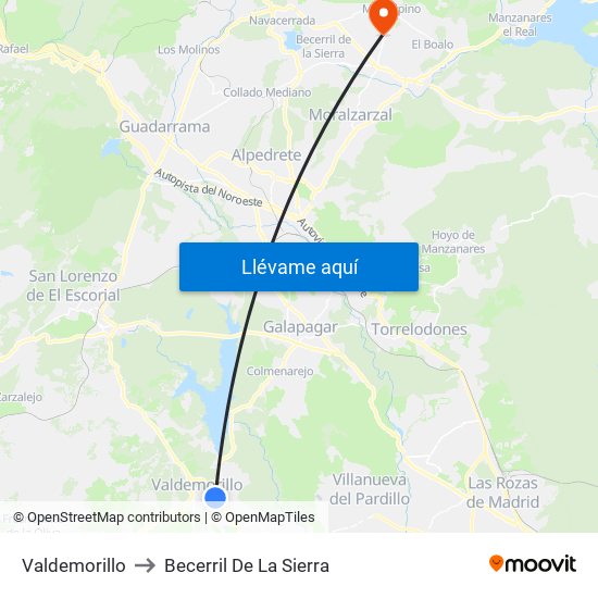 Valdemorillo to Becerril De La Sierra map
