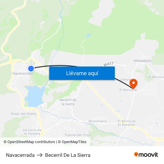 Navacerrada to Becerril De La Sierra map