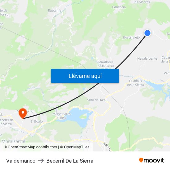 Valdemanco to Becerril De La Sierra map