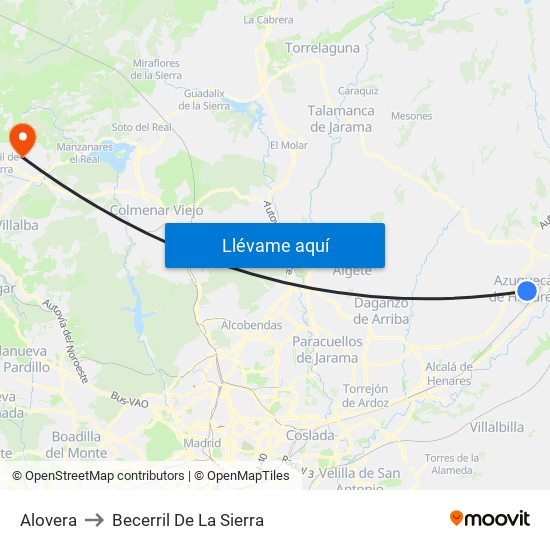 Alovera to Becerril De La Sierra map