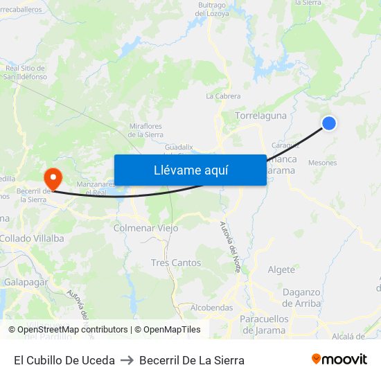 El Cubillo De Uceda to Becerril De La Sierra map