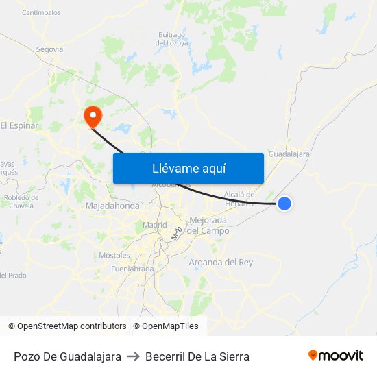 Pozo De Guadalajara to Becerril De La Sierra map