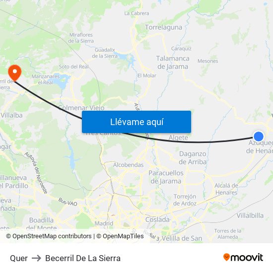 Quer to Becerril De La Sierra map