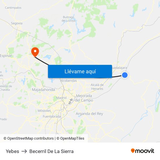 Yebes to Becerril De La Sierra map