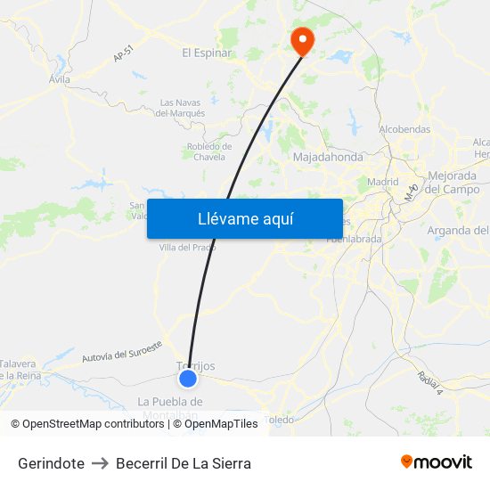 Gerindote to Becerril De La Sierra map