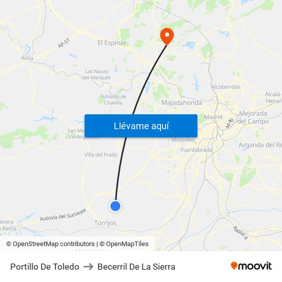 Portillo De Toledo to Becerril De La Sierra map
