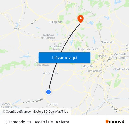 Quismondo to Becerril De La Sierra map