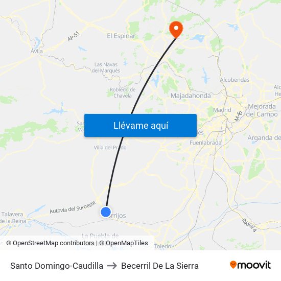 Santo Domingo-Caudilla to Becerril De La Sierra map