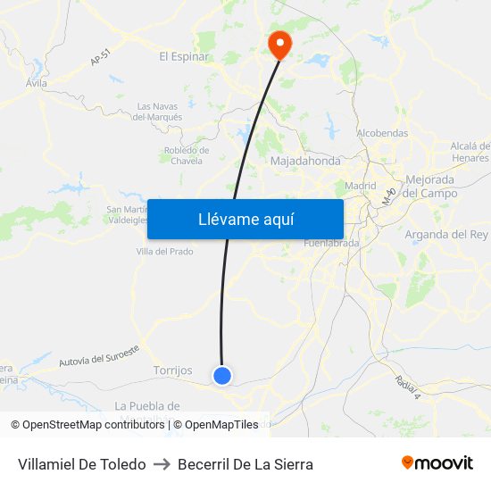 Villamiel De Toledo to Becerril De La Sierra map