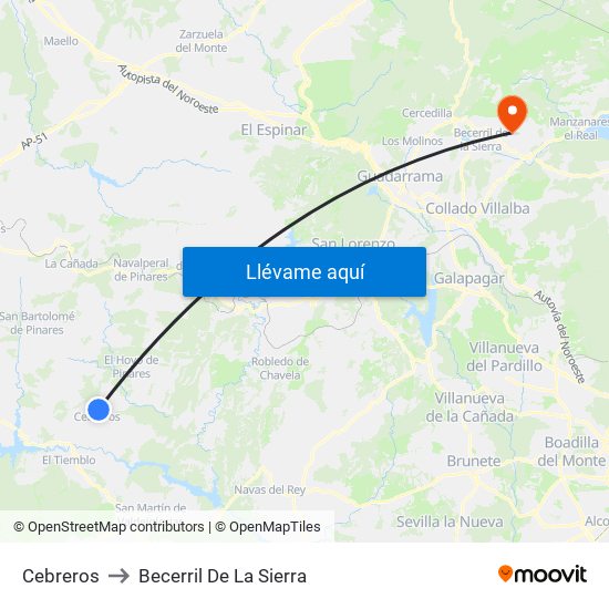 Cebreros to Becerril De La Sierra map