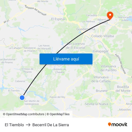 El Tiemblo to Becerril De La Sierra map
