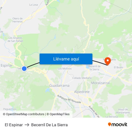 El Espinar to Becerril De La Sierra map