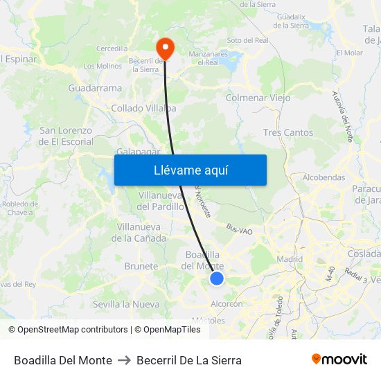 Boadilla Del Monte to Becerril De La Sierra map
