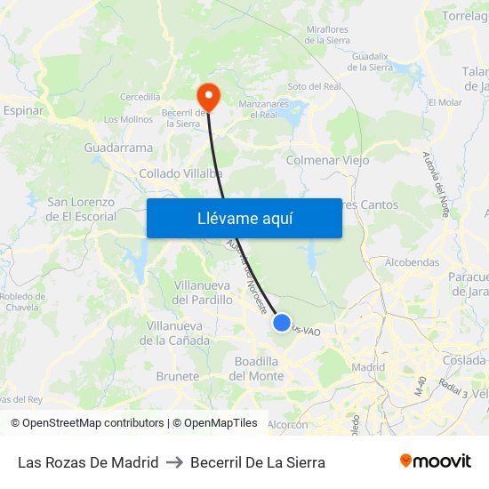 Las Rozas De Madrid to Becerril De La Sierra map