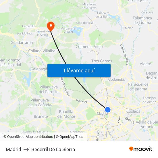 Madrid to Becerril De La Sierra map
