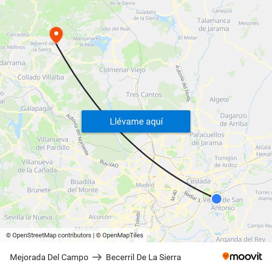 Mejorada Del Campo to Becerril De La Sierra map